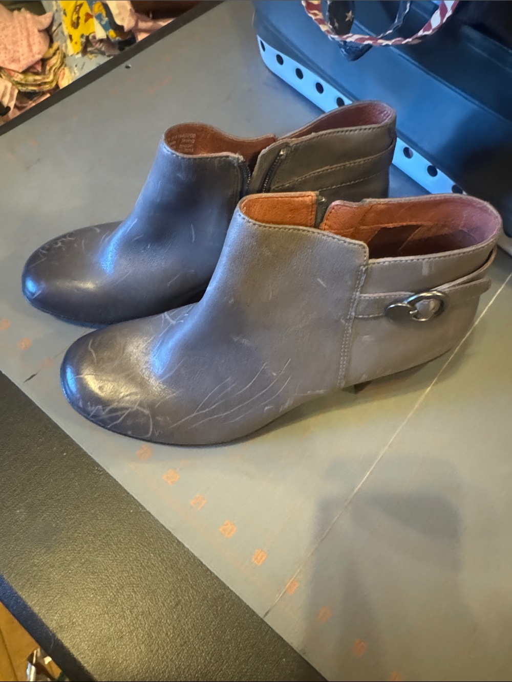 Dansko Gray Leather Ankle Booties with Side Buckle Accent
